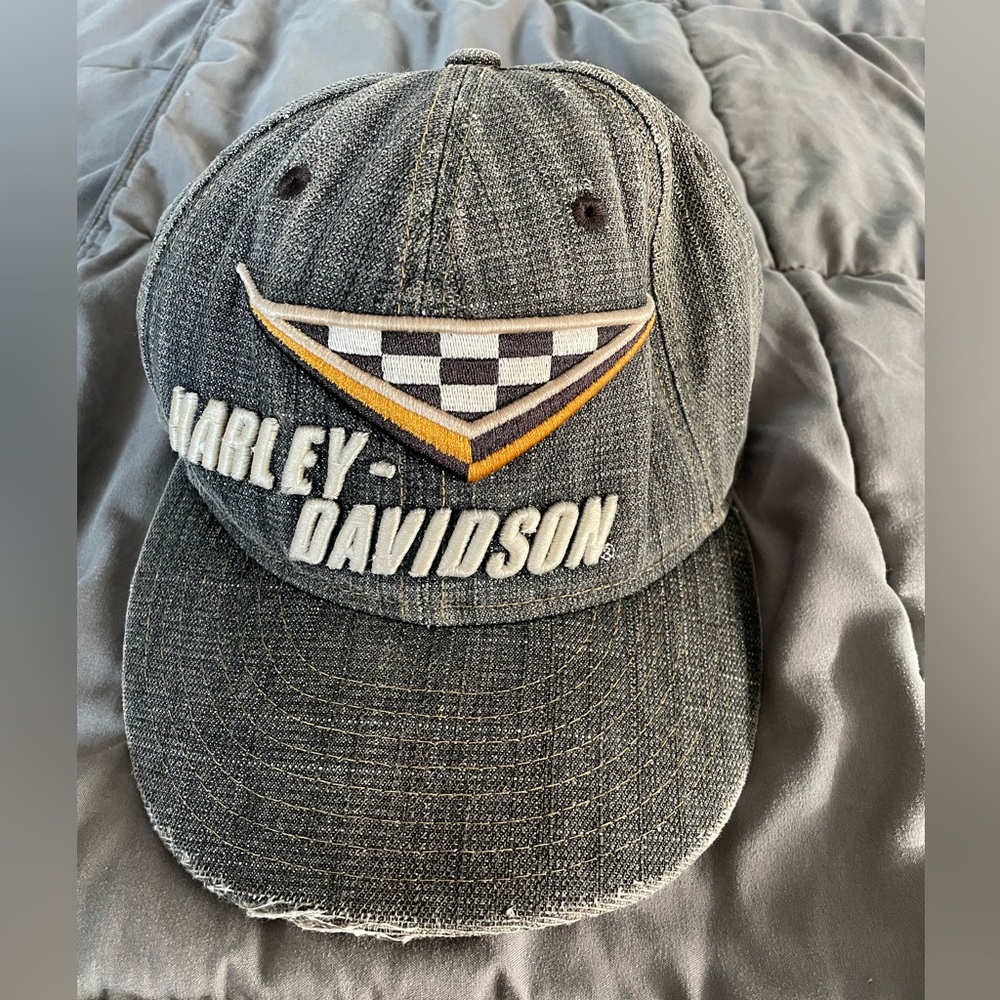 Harley Davidson New Era Black Denim Jean Fittes Baseball Hat 7 1/4 Motorcycles